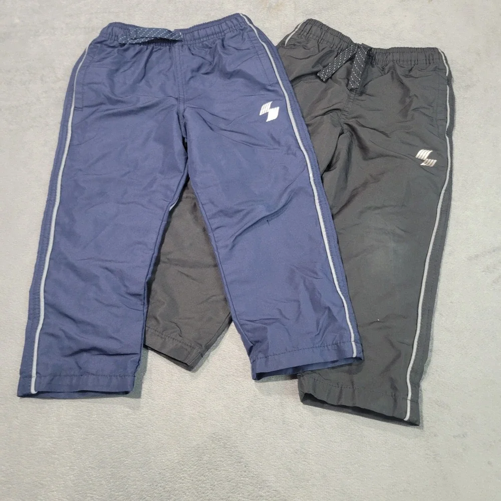 The Children's Place Track Pants Boys 3T Blue Grey Lined Windbreaker Joggers 2pk